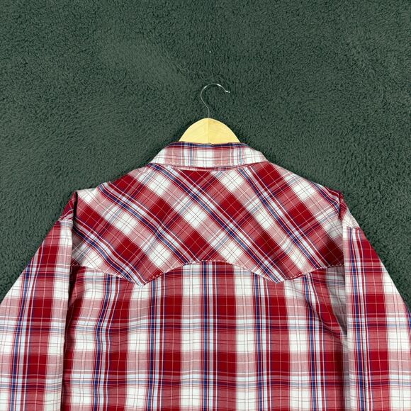 Wrangler Shirt Mens XXL Red Plaid Pearl Snap Western Button Up Long Sleeve - Picture 8 of 12